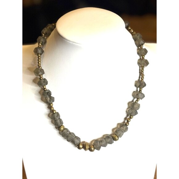 Vintage-Style Gray & Gold Beaded Necklace With Toggle Clasp 24-Inch Handmade Sta - Picture 3 of 9